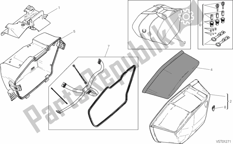 All parts for the Left Pannier of the Ducati Multistrada 1200 S GT USA 2014